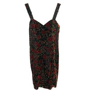 Vintage Y2K 1990s Rampage Velvet Floral Print Sweetheart Neckline Mini Dress